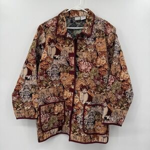 Vintage Blair Jacket Women Cat Kitten‎ All Over Tapestry Buttons Pockets 2XL